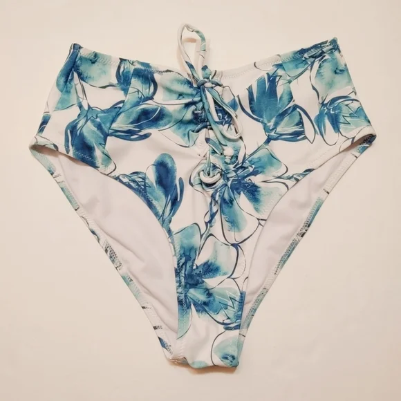 Cupshe Floral Lace Up High Waist Bikini Bottom S