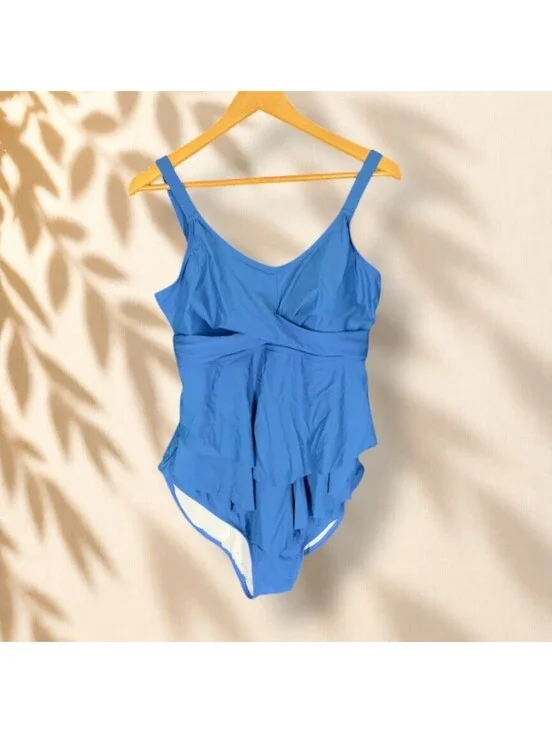 Bloomchic Swimsuit Women 12 Blue Sleeveless Push Up V-Neck Beach Wide Strap