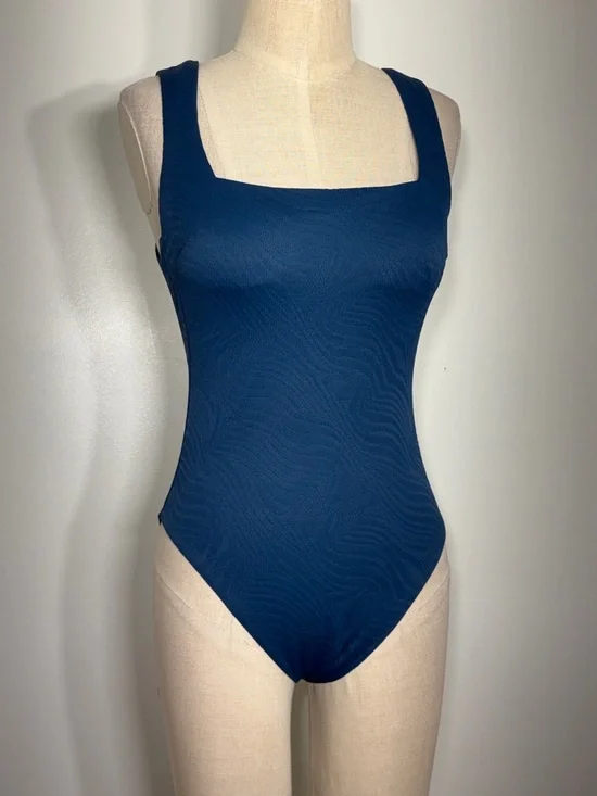 Shade & Shore Navy Blue Square Neck One-Piece Swimsuit