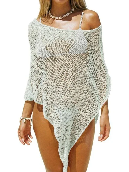 Women's Grey Lightweight Crochet Knit Mesh Shrug Trendy Sheer Cover Ups