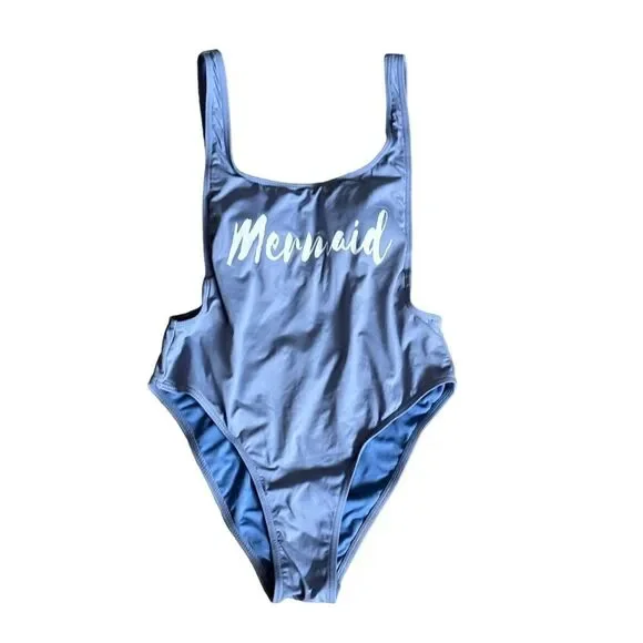 Envya Mermaid Script High Cut Low Back Swimsuit XSMALL