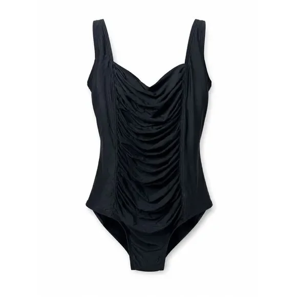Calvin Klein Black Ruched One Piece Swimsuit Size 16 Tummy Control