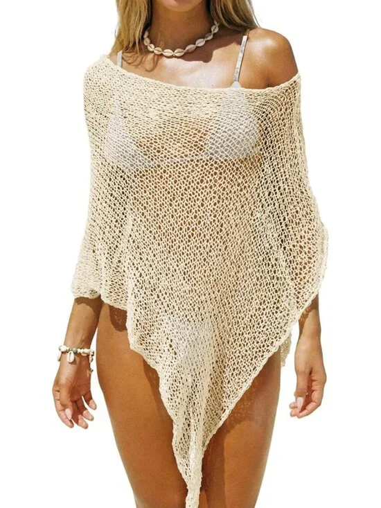 Women's Apricot Lightweight Crochet Knit Mesh Shrug Trendy Sheer Cover Ups