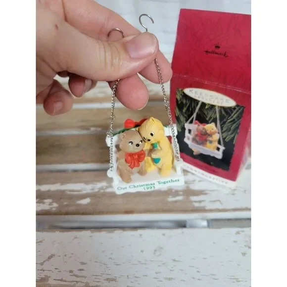 Hallmark our Christmas together cat kitten‎ bench ornament 1993