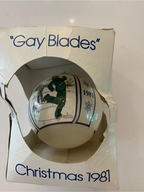 Norman Rockwell Christmas Ornament GAY BLADES Ice Skaters Vintage 1981 USA
