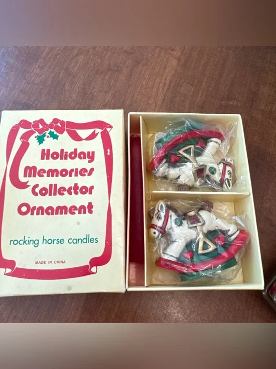 Holiday Memories Collector Ornament Rocking Horse Candles - White/Red