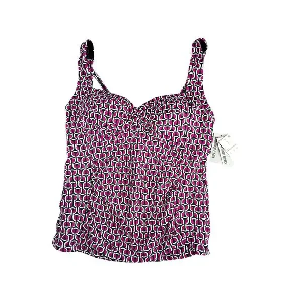 Lands End Swim Top Womens XL Size 14 Pink Floral Geometric Pattern Tankini NWT
