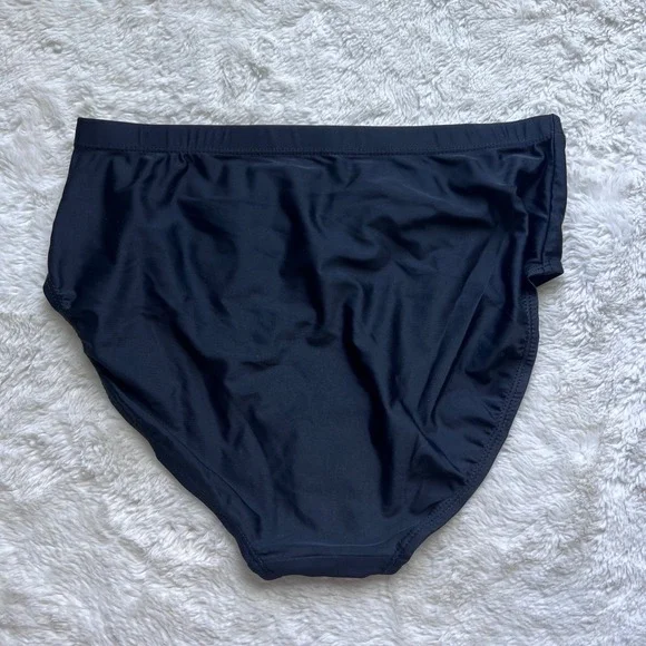 Black High Waisted Bikini Bottoms High Cut Swim Briefs Size Medium Solid NWOT