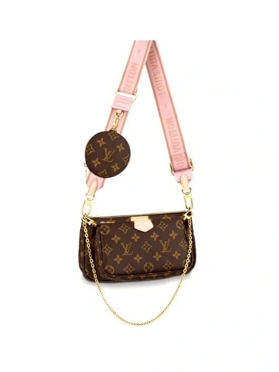 Louis Vuitton Brown Monogram Crossbody with Pink Strap