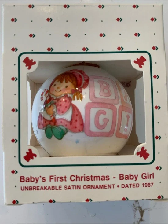 Vintage Hallmark Ornament 1987 Baby Girl First Christmas Tree Decor w/ Box