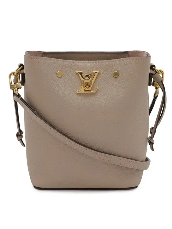Louis Vuitton Nano Lockme Bucket Mini Shoulder Bag Drawstring Leather Beige Gold