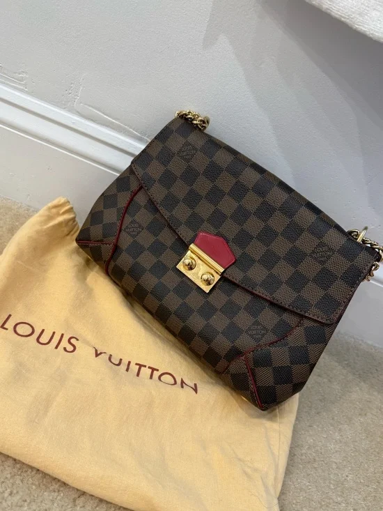 EUC! Louis Vuitton Damier Ebene Cassia Shoulder Bag with Red Trim