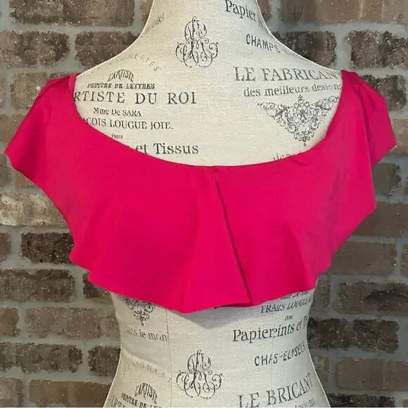 Trina Turk hot pink ruffle off the shoulder bandeau bikini top size 4