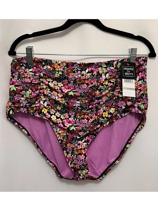 New California Waves Plus Women’s Flowered Multi Colored Swim Bottom 1X NWT