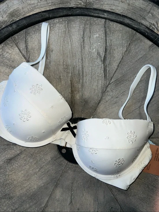 Shade & Shore off White Embroidered Push-Up Swim Bra 34D BT