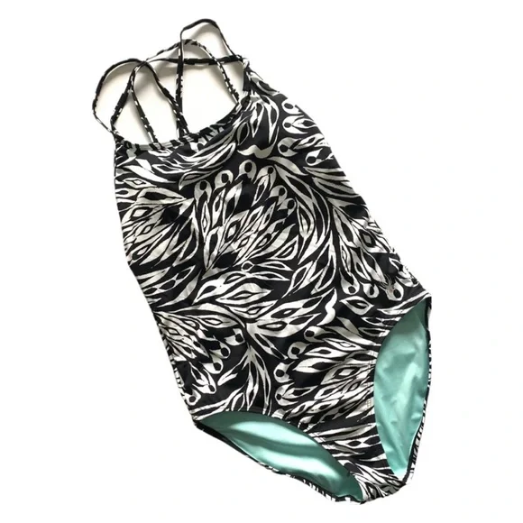 Spyder Women’s Swimsuit Black and White One Piece Strappy Back Size Medium NWT