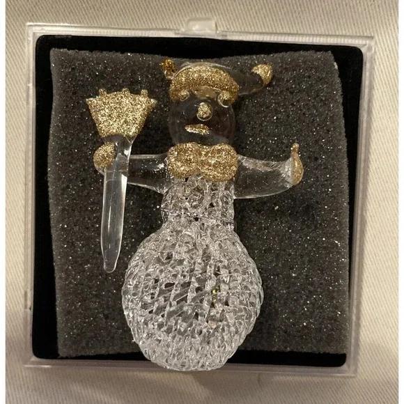 Hand Spun Glass Snowman Christmas Holiday Glittery Gold Ornament‎ NEW