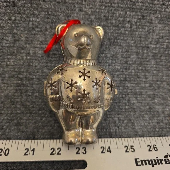Reed &‎ Barton Silverplate Hinged Teddy Bear Christmas Tree Ornament Pomander