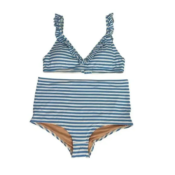 J. Crew Women’s Medium Top Large Bottom Striped Blue White NEW
