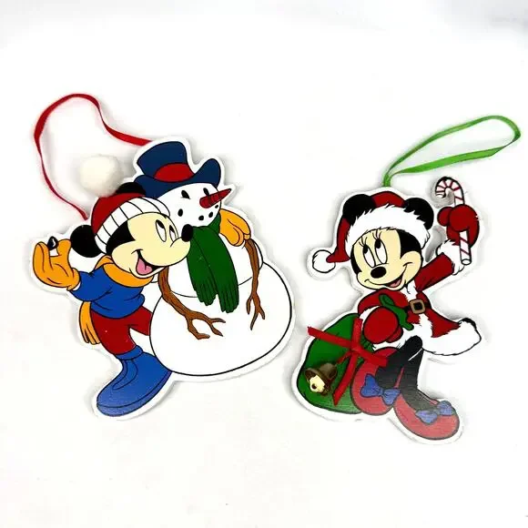Two Vintage Wooden Disney Christmas Ornaments