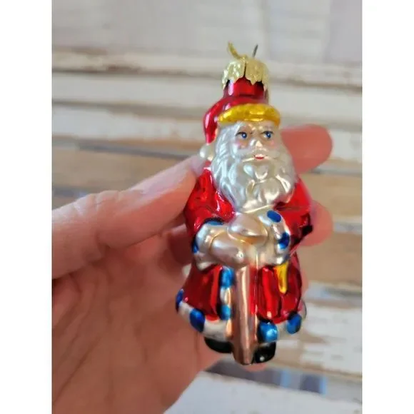 Santa‎ came glass ornament red Xmas tree holiday home decor Vintage