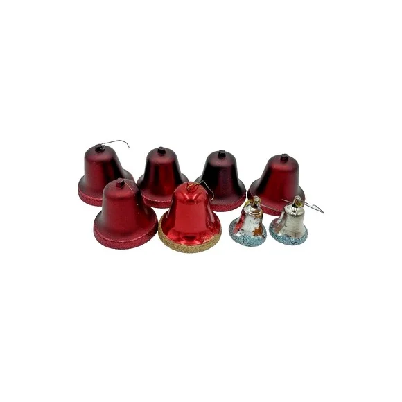 Vintage Lot of 8 Plastic‎ Glitter Rim Christmas Ornament Bells