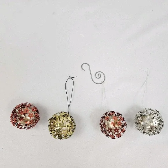 4 Vintage Metallic Starburst Push Pin Christmas Tree Ornaments Atomic MCM