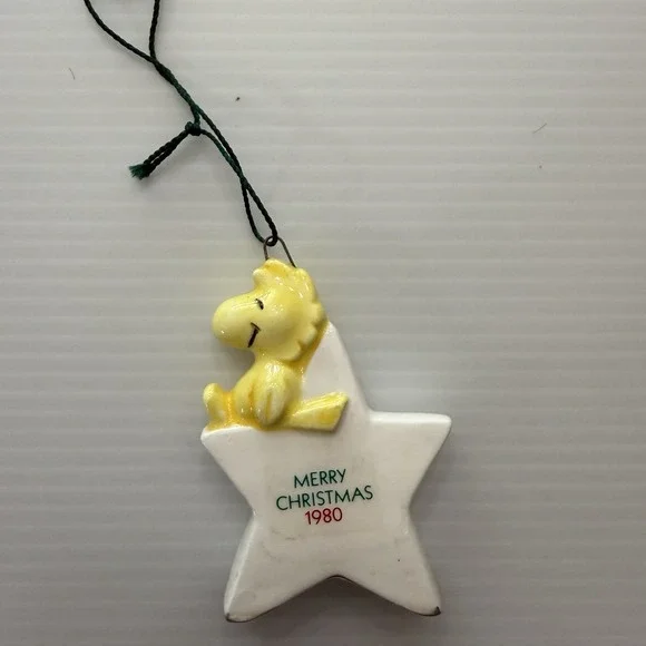 Vintage 1980 Woodstock Peanuts Merry Christmas Star Ceramic Snoopy Bird