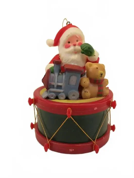 Santa Claus Drum Christmas Ornament with Teddy Bear and Train 3
