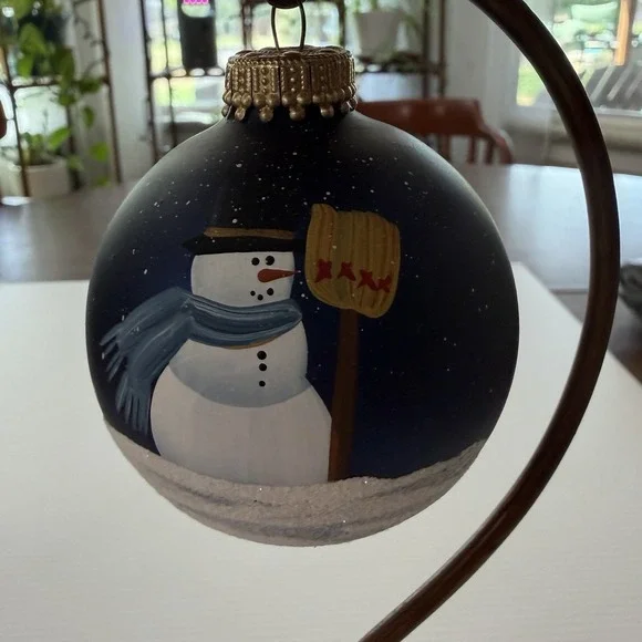 2000 Hand Painted Snowman Christmas Ornament Blue Winter Holiday