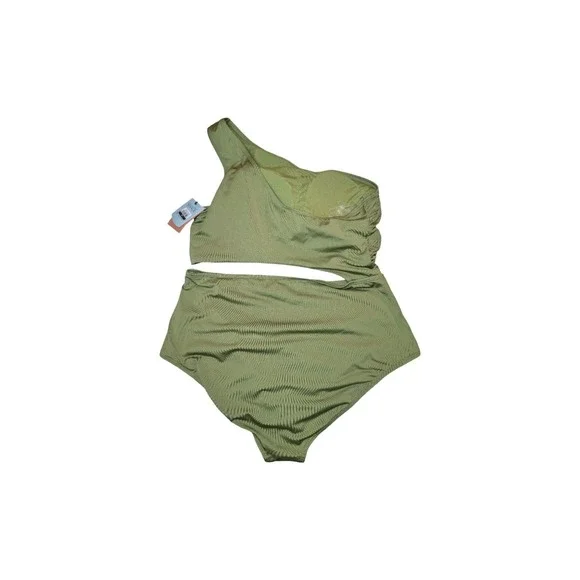 ⭐D1 Shirred Cut Out One Shoulder Medium Coverage One Piece Swimsuit - XL