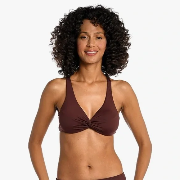 La Blanca Island Goddess Underwire Twist Front Swimsuit Top - Java, Size 6 NWT