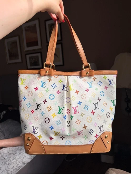 Louis Vuitton White Multicolor Monogram Sharlene Canvas Tote with Tan Trim