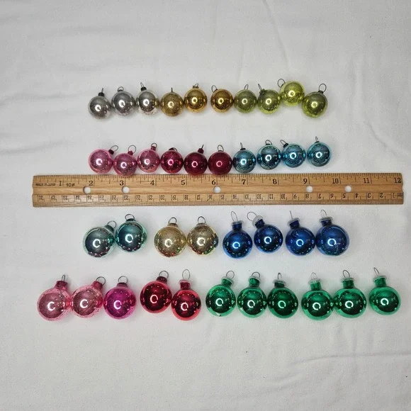 Vtg Miniature Christmas Ornaments Lot 39pc Glass & Plastic Multi Color 0.5-1