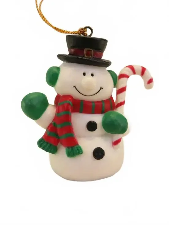 Festive Snowman Christmas Ornament with Candy Cane and Top Hat
