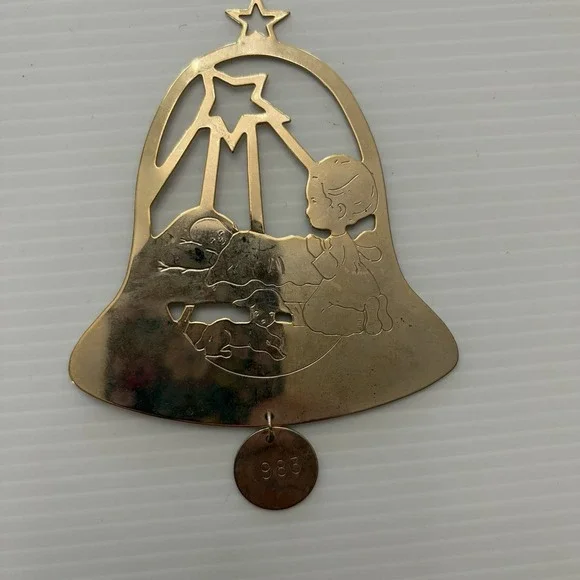 Vintage 1983 Brass Bell Christmas Ornament With Nativity Scene