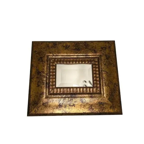 Antique Gold Textured Picture Frame With Ribbed Inner Design & Beveled Glass Ins