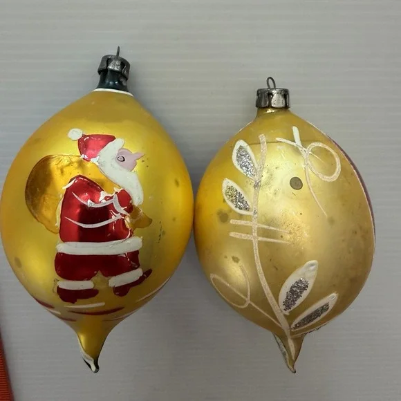 Vintage Hand-Painted Mercury Glass Christmas Ornaments Set Of 2