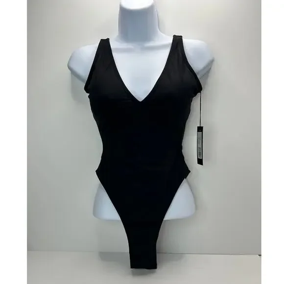 TA3 Hi Cut Plungey Sculpting One Piece Swimsuit Black Women XS Reg/Long NWT