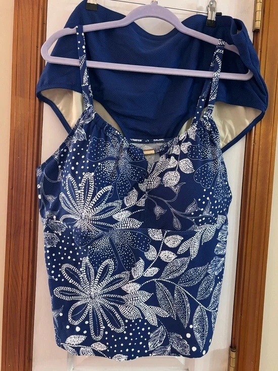 NEW Susan Graver Tankini Swimsuit Top & Bottom Set Size 28W Plus Size Navy Blue