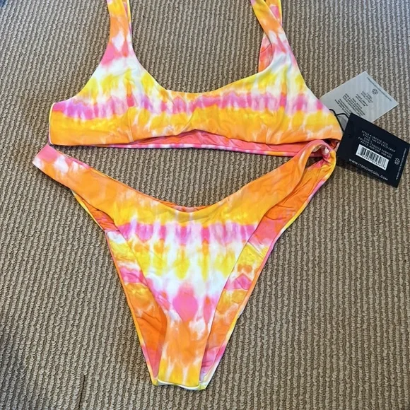 NWT FP x ITS NOW COOL tequila sunrise Tie-Dye Bikini Set size large