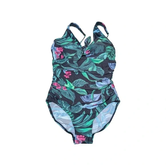 ⭐D1 Kona Sol Full Coverage Tummy Control Tie-Front One Piece Swimsuit - L