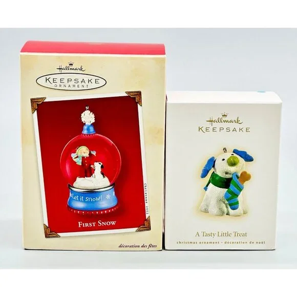 Hallmark Keepsake First Snow Tasty Little Treat Dog Christmas Ornament Lot‎ of 2