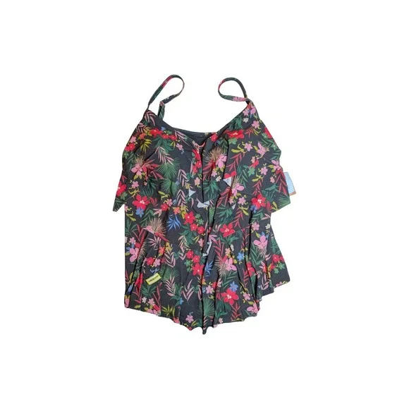 ⭐D2 Shade & Shore Women's Square Neck Shirred Tankini Top Multi-Floral Flowy 2X