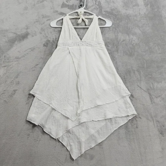 Becca By Rebecca V Swim Cover Up Womens M White Crochet Halter Tie Beach Cotton