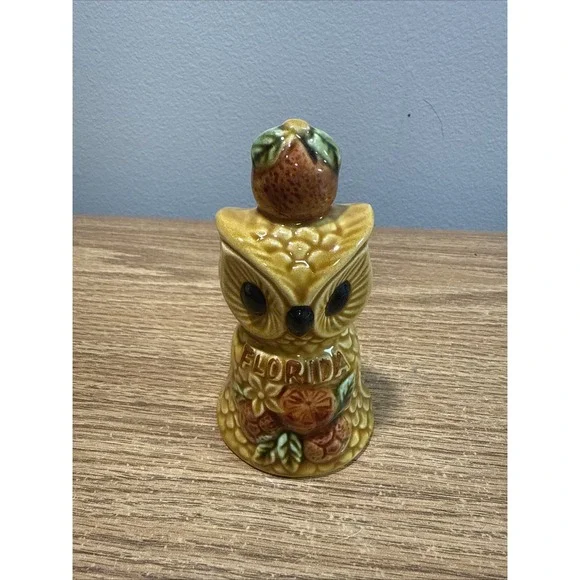 Vintage Ceramic Florida Oranges Souvenir Owl Bell by‎ GF Japan
