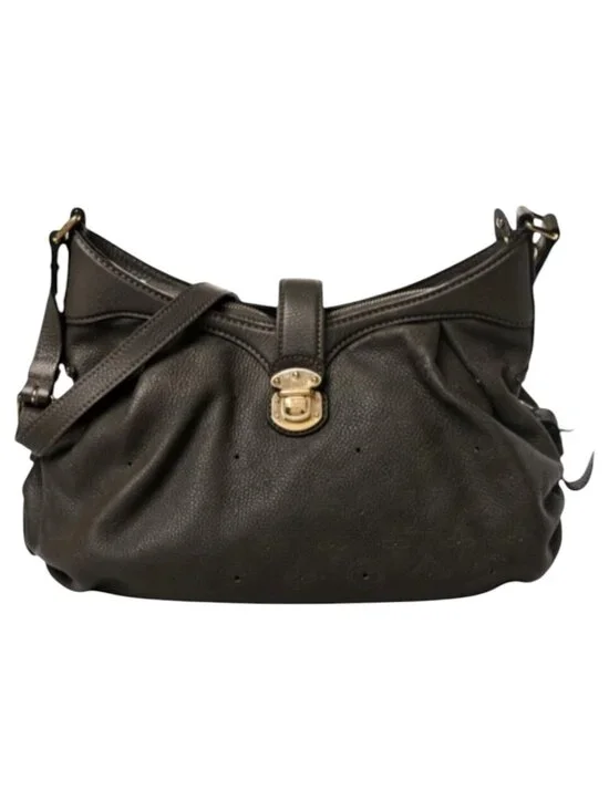 Louis Vuitton Purse Noir Black Leather‎ Monogram Mahina Shoulder Bag Luxury Hobo