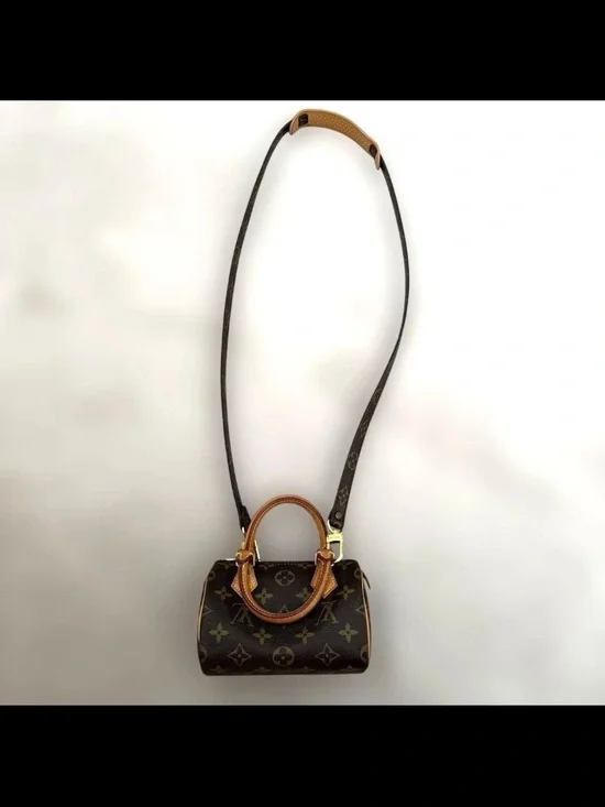 Louis Vuitton Brown Monogram Mini Speedy with Tan Trim and Long Strap