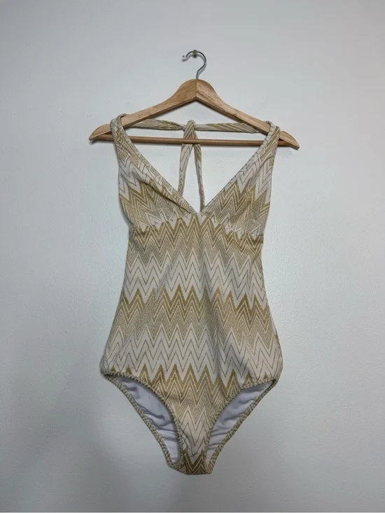 Shoshanna Chevron Check V-Neck Halter Neck One Piece Swim Suit size 8 missoni