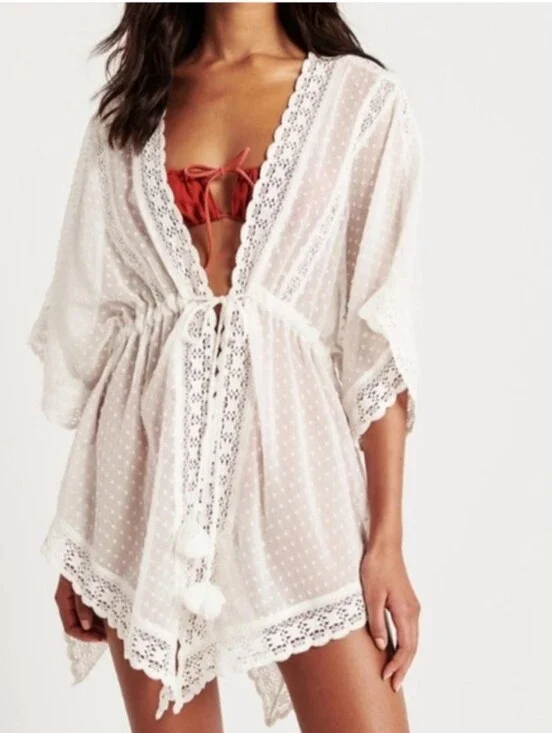 Abercrombie & Fitch Sheer White Beach Swim Cover Up One Size Small Medium Large